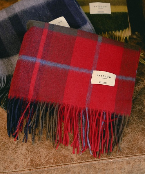 BAYFLOW（ベイフロー）の「ウールチェックマフラー（マフラー・メンズ・グレー/レッド/イエロー・FREE）」の3枚目の写真