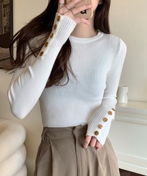 ボタンスリーブリブニット