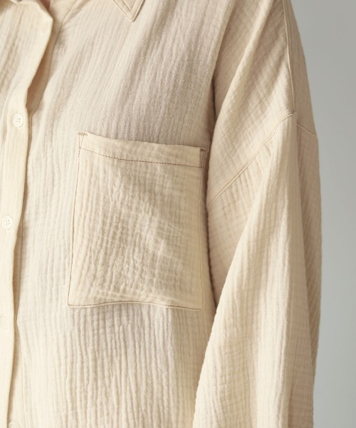 Bab（バブ）の「配色ステッチダブルガーゼビッグシャツ（シャツ/ブラウス・レディース・ライトブルー/アイボリー/Cream・M）」の17枚目の写真