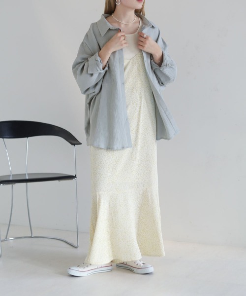 Bab（バブ）の「配色ステッチダブルガーゼビッグシャツ（シャツ/ブラウス・レディース・ライトブルー/アイボリー/Cream・M）」の9枚目の写真