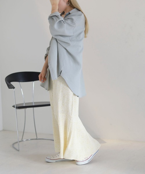 Bab（バブ）の「配色ステッチダブルガーゼビッグシャツ（シャツ/ブラウス・レディース・ライトブルー/アイボリー/Cream・M）」の13枚目の写真