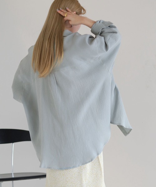 Bab（バブ）の「配色ステッチダブルガーゼビッグシャツ（シャツ/ブラウス・レディース・ライトブルー/アイボリー/Cream・M）」の16枚目の写真