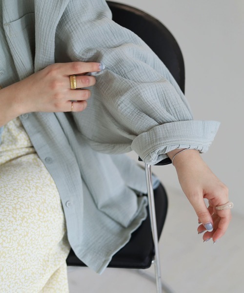 Bab（バブ）の「配色ステッチダブルガーゼビッグシャツ（シャツ/ブラウス・レディース・ライトブルー/アイボリー/Cream・M）」の11枚目の写真