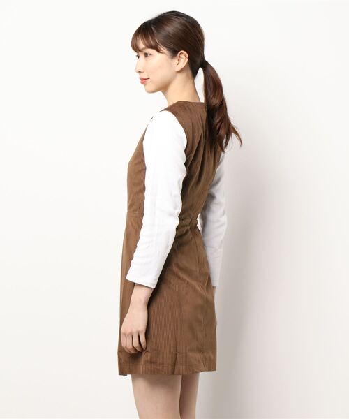 lissi Boutique（リージーブティック）の「【lissi Boutique】異素材切替シャツ風ミニワンピース（ワンピース・レディース・ブラック/ブラウン・FREE）」の6枚目の写真