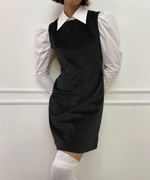 lissi Boutique（リージーブティック）の「【lissi Boutique】異素材切替シャツ風ミニワンピース（ワンピース・レディース・ブラック/ブラウン・FREE）」の2枚目の写真