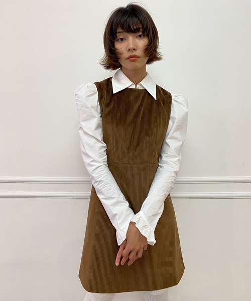 lissi Boutique（リージーブティック）の「【lissi Boutique】異素材切替シャツ風ミニワンピース（ワンピース・レディース・ブラック/ブラウン・FREE）」の7枚目の写真