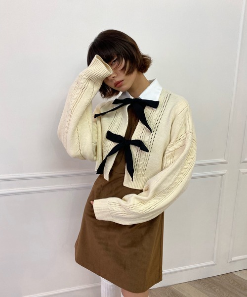 lissi Boutique（リージーブティック）の「【lissi Boutique】異素材切替シャツ風ミニワンピース（ワンピース・レディース・ブラック/ブラウン・FREE）」の5枚目の写真