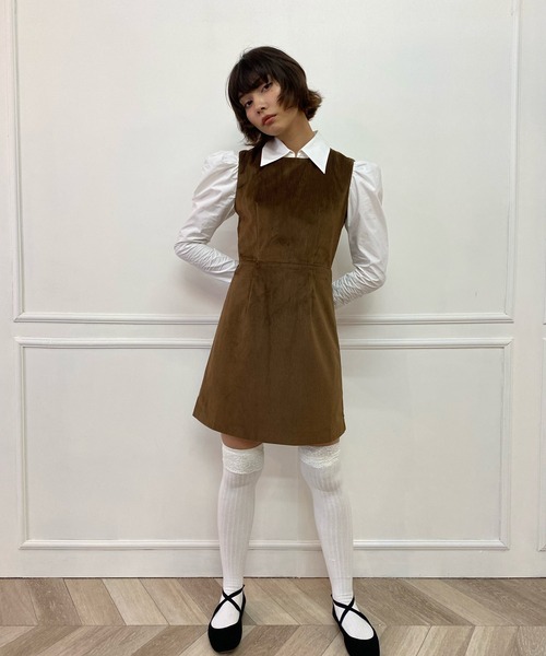 lissi Boutique（リージーブティック）の「【lissi Boutique】異素材切替シャツ風ミニワンピース（ワンピース・レディース・ブラック/ブラウン・FREE）」の3枚目の写真