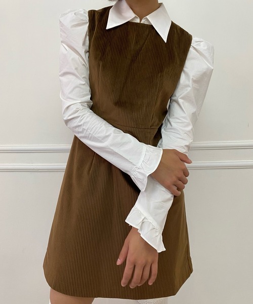 lissi Boutique（リージーブティック）の「【lissi Boutique】異素材切替シャツ風ミニワンピース（ワンピース・レディース・ブラック/ブラウン・FREE）」の9枚目の写真
