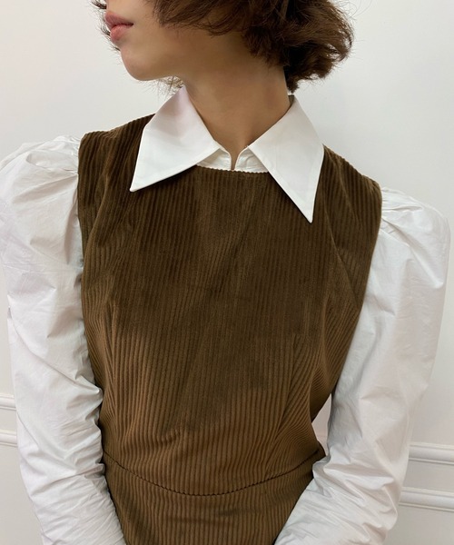 lissi Boutique（リージーブティック）の「【lissi Boutique】異素材切替シャツ風ミニワンピース（ワンピース・レディース・ブラック/ブラウン・FREE）」の8枚目の写真