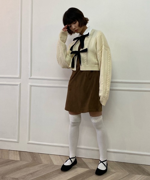 lissi Boutique（リージーブティック）の「【lissi Boutique】異素材切替シャツ風ミニワンピース（ワンピース・レディース・ブラック/ブラウン・FREE）」の10枚目の写真