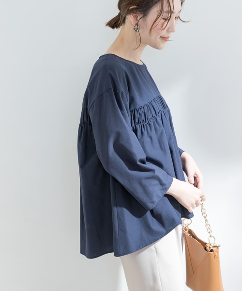 F by ROSSO（エフバイロッソ）の「F by ROSSO　イージーケアギャザーブラウス（シャツ/ブラウス・レディース・オレンジ系その他/ネイビー/ミント/オフホワイト・FREE）」の4枚目の写真