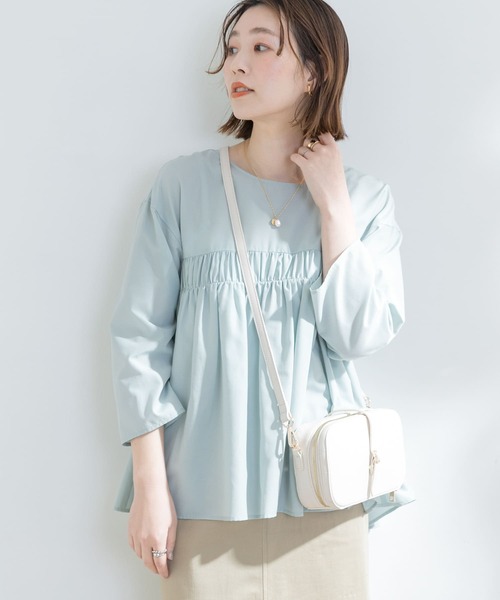 F by ROSSO（エフバイロッソ）の「F by ROSSO　イージーケアギャザーブラウス（シャツ/ブラウス・レディース・オレンジ系その他/ネイビー/ミント/オフホワイト・FREE）」の3枚目の写真