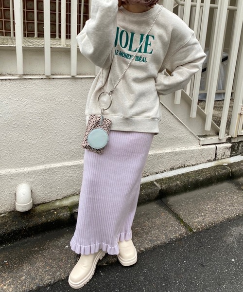 one after another NICE CLAUP(ワンアフターアナザーナイスクラップ)の「リブニット裾フリルスリットタイトスカート(スカート・レディース・ブラック/ラベンダー/グレー/モカ・FREE)」の7枚目の写真