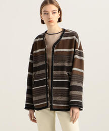 リサイクルコットンジャカード ノーカラーショートコート