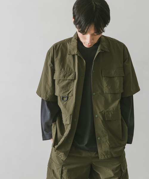 BURLAP OUTFITTER（バーラップアウトフィッター）の「『別注』BURLAP OUTFITTER×DOORS　SupplexNylon S/S SHIRTS（シャツ/ブラウス・メンズ・ダークグレー/オリーブ/ライトカーキ・LARGE/MEDIUM）」の10枚目の写真