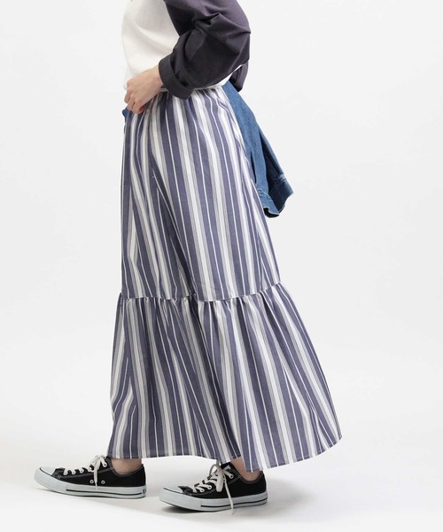 HONEYSUCKLE ROSE（ハニーサックルローズ）の「【HONEYSUCKLE ROSE】ワンティアードスカート（スカート・レディース・ホワイト×ネイビー/ホワイト×カーキブラウン/グリーン/ブラック・L/M）」の2枚目の写真