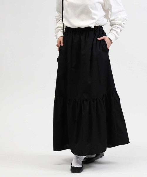 HONEYSUCKLE ROSE（ハニーサックルローズ）の「【HONEYSUCKLE ROSE】ワンティアードスカート（スカート・レディース・ホワイト×ネイビー/ホワイト×カーキブラウン/グリーン/ブラック・L/M）」の3枚目の写真