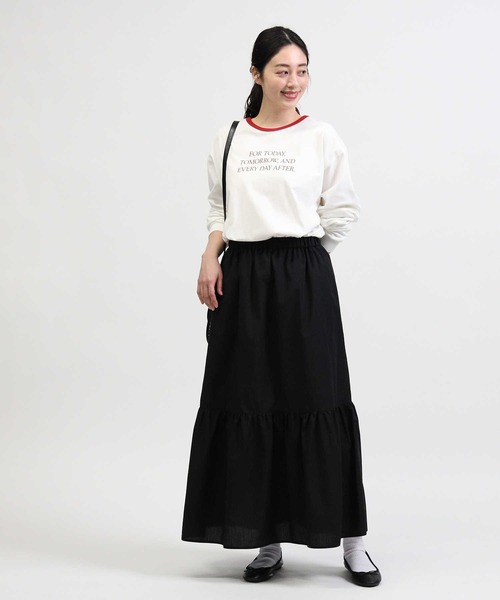 HONEYSUCKLE ROSE（ハニーサックルローズ）の「【HONEYSUCKLE ROSE】ワンティアードスカート（スカート・レディース・ホワイト×ネイビー/ホワイト×カーキブラウン/グリーン/ブラック・L/M）」の11枚目の写真