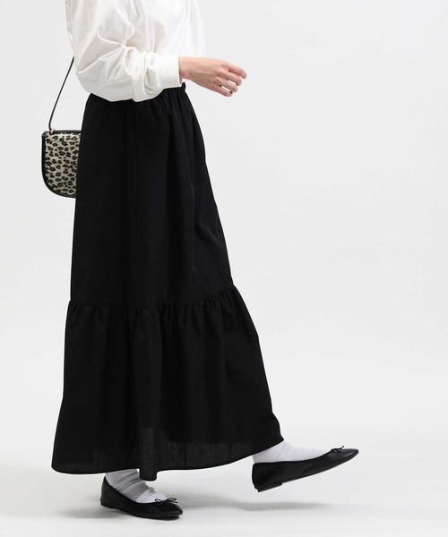 HONEYSUCKLE ROSE（ハニーサックルローズ）の「【HONEYSUCKLE ROSE】ワンティアードスカート（スカート・レディース・ホワイト×ネイビー/ホワイト×カーキブラウン/グリーン/ブラック・L/M）」の13枚目の写真