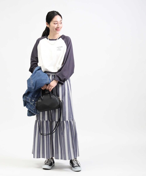 HONEYSUCKLE ROSE（ハニーサックルローズ）の「【HONEYSUCKLE ROSE】ワンティアードスカート（スカート・レディース・ホワイト×ネイビー/ホワイト×カーキブラウン/グリーン/ブラック・L/M）」の14枚目の写真