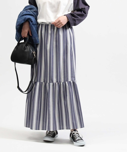 HONEYSUCKLE ROSE（ハニーサックルローズ）の「【HONEYSUCKLE ROSE】ワンティアードスカート（スカート・レディース・ホワイト×ネイビー/ホワイト×カーキブラウン/グリーン/ブラック・L/M）」の15枚目の写真