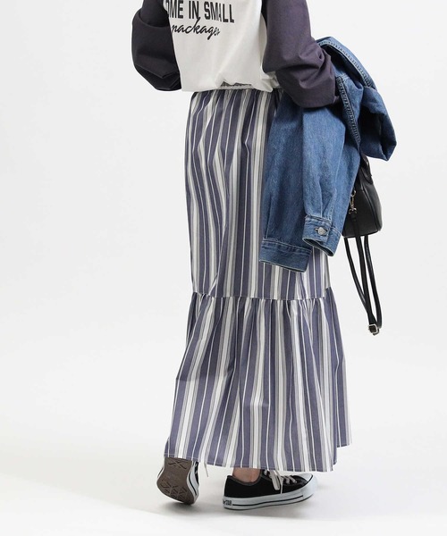 HONEYSUCKLE ROSE（ハニーサックルローズ）の「【HONEYSUCKLE ROSE】ワンティアードスカート（スカート・レディース・ホワイト×ネイビー/ホワイト×カーキブラウン/グリーン/ブラック・L/M）」の16枚目の写真