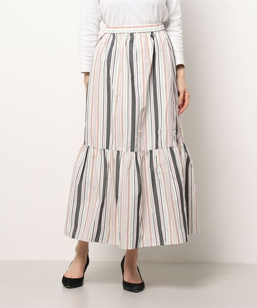 HONEYSUCKLE ROSE（ハニーサックルローズ）の「【HONEYSUCKLE ROSE】ワンティアードスカート（スカート・レディース・ホワイト×ネイビー/ホワイト×カーキブラウン/グリーン/ブラック・L/M）」の22枚目の写真