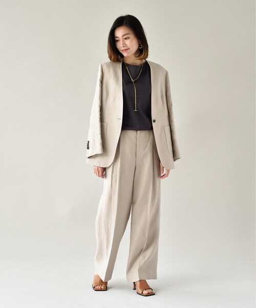 美品ストレッチ【アンタイトルUNTITLED】パンツスーツ Mサイズ 麻リネン 美品 UNTITLED アンタイトル パンツ スーツ ジャケット 上下