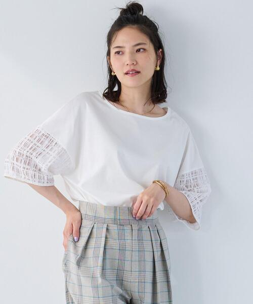 【グリーンレーベルリラクシング】カットソー テロ トロみ シフォン 白 古着 グリーンレーベルリラクシング】カットソー テロ トロみ