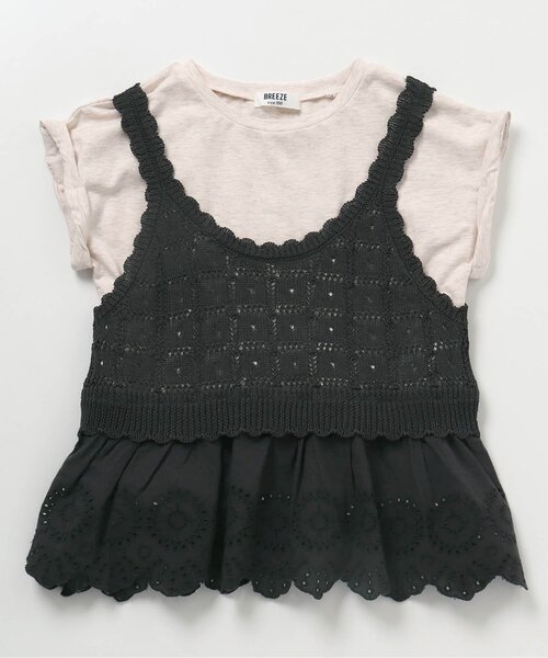 BREEZE（ブリーズ）の「クロシェ編み風キャミ&Tシャツ2Pセット（Tシャツ/カットソー・キッズ・アイボリー/チャコール・120/130/100/150/110/90/140）」の2枚目の写真