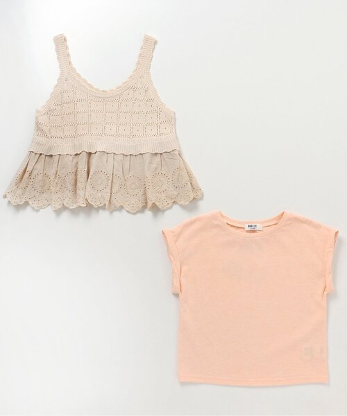 BREEZE（ブリーズ）の「クロシェ編み風キャミ&Tシャツ2Pセット（Tシャツ/カットソー・キッズ・アイボリー/チャコール・120/130/100/150/110/90/140）」の7枚目の写真