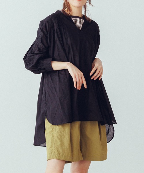 lil nina（リルニーナ）の「インドコットンボイルギャザーブラウス（シャツ/ブラウス・レディース・ブラック/グリーン/オフホワイト/ピンク・FREE）」の2枚目の写真