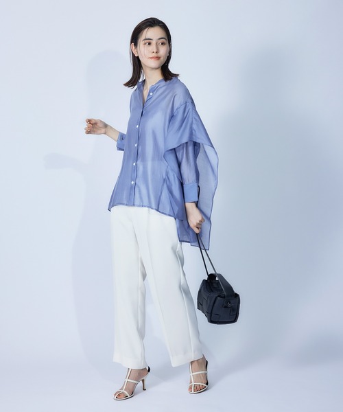 ROPE'（ロペ）の「ブライトシアーラッフルショールブラウス（シャツ/ブラウス・レディース・サックスブルー/オレンジ/ブラック/ブラウン・38）」の5枚目の写真