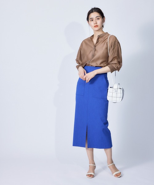 ROPE'（ロペ）の「ブライトシアーラッフルショールブラウス（シャツ/ブラウス・レディース・サックスブルー/オレンジ/ブラック/ブラウン・38）」の7枚目の写真