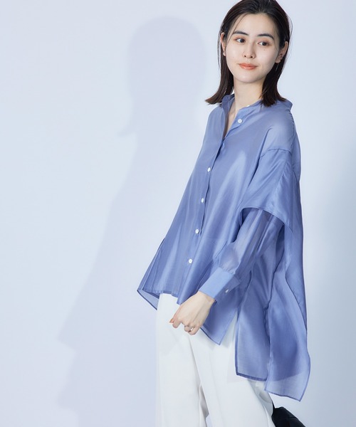 ROPE'（ロペ）の「ブライトシアーラッフルショールブラウス（シャツ/ブラウス・レディース・サックスブルー/オレンジ/ブラック/ブラウン・38）」の9枚目の写真