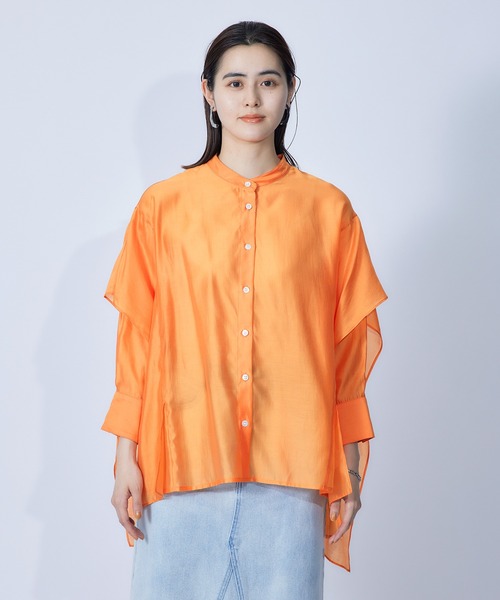 ROPE'（ロペ）の「ブライトシアーラッフルショールブラウス（シャツ/ブラウス・レディース・サックスブルー/オレンジ/ブラック/ブラウン・38）」の10枚目の写真