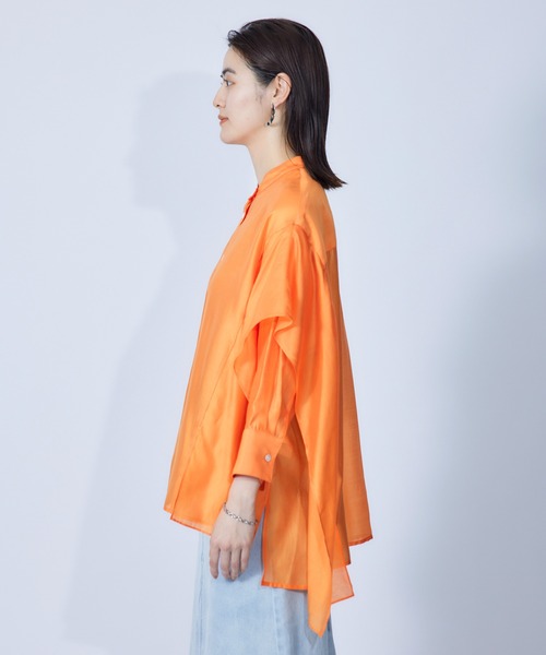 ROPE'（ロペ）の「ブライトシアーラッフルショールブラウス（シャツ/ブラウス・レディース・サックスブルー/オレンジ/ブラック/ブラウン・38）」の11枚目の写真