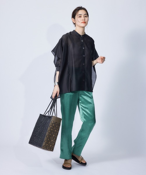 ROPE'（ロペ）の「ブライトシアーラッフルショールブラウス（シャツ/ブラウス・レディース・サックスブルー/オレンジ/ブラック/ブラウン・38）」の19枚目の写真