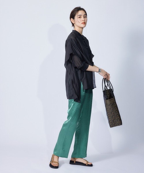 ROPE'（ロペ）の「ブライトシアーラッフルショールブラウス（シャツ/ブラウス・レディース・サックスブルー/オレンジ/ブラック/ブラウン・38）」の20枚目の写真