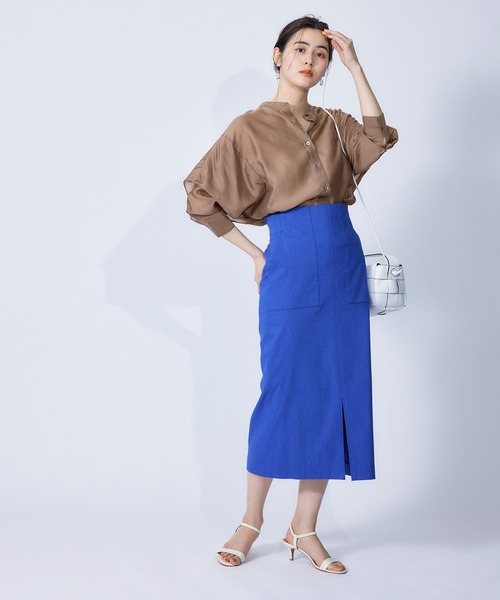 ROPE'（ロペ）の「ブライトシアーラッフルショールブラウス（シャツ/ブラウス・レディース・サックスブルー/オレンジ/ブラック/ブラウン・38）」の21枚目の写真