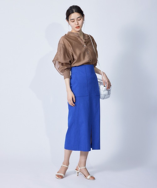 ROPE'（ロペ）の「ブライトシアーラッフルショールブラウス（シャツ/ブラウス・レディース・サックスブルー/オレンジ/ブラック/ブラウン・38）」の22枚目の写真