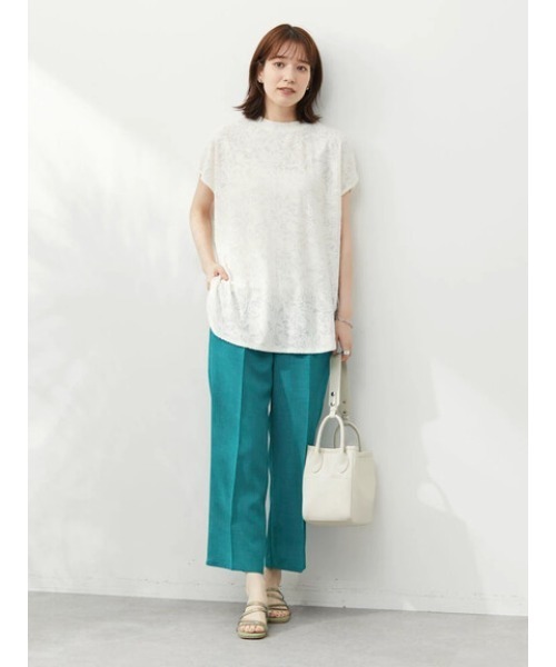 Green　Parks（グリーンパークス）の「シアージャガードTシャツ（シャツ/ブラウス・レディース・ブラック/オフホワイト/ブルーグリーン・FREE）」の12枚目の写真