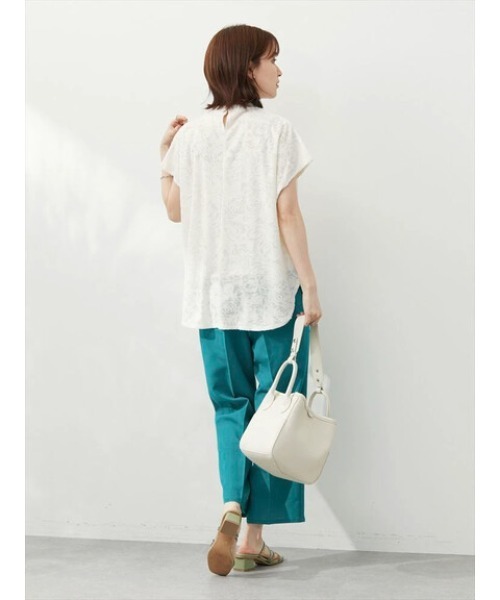 Green　Parks（グリーンパークス）の「シアージャガードTシャツ（シャツ/ブラウス・レディース・ブラック/オフホワイト/ブルーグリーン・FREE）」の10枚目の写真