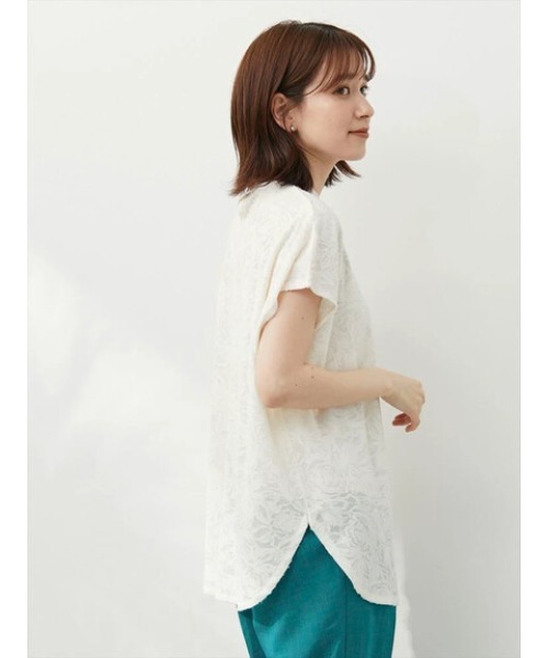 Green　Parks（グリーンパークス）の「シアージャガードTシャツ（シャツ/ブラウス・レディース・ブラック/オフホワイト/ブルーグリーン・FREE）」の4枚目の写真