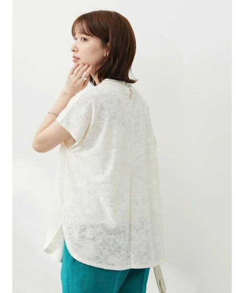 Green　Parks（グリーンパークス）の「シアージャガードTシャツ（シャツ/ブラウス・レディース・ブラック/オフホワイト/ブルーグリーン・FREE）」の6枚目の写真