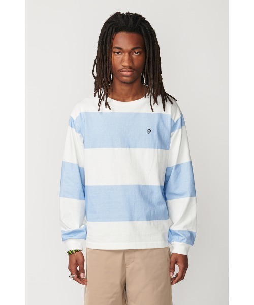 Not So Ape（ノットソーエイプ）の「STRIPED LS TEE（Tシャツ/カットソー・メンズ・ライトブルー・X-LARGE/MEDIUM/LARGE）」の2枚目の写真
