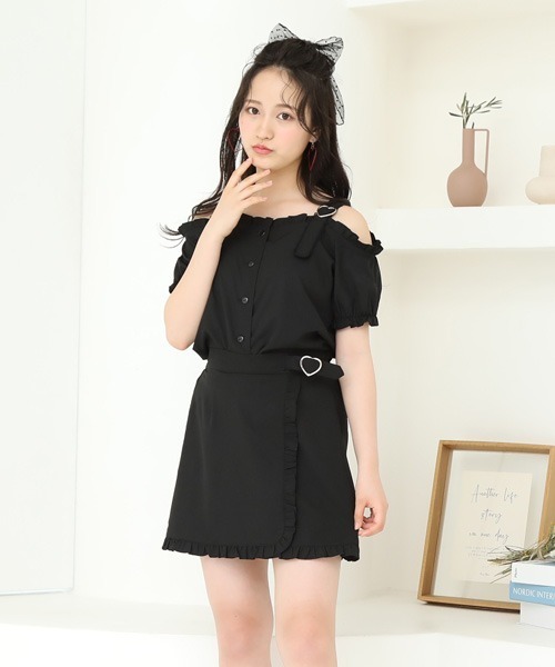 PINKHUNT（ピンクハント）の「PINKHUNT ショルダーベルト肩出しシャツ 6975K（シャツ/ブラウス・キッズ・ベビーピンク/ブラック・120cm/130cm/140cm/150cm/160cm）」の11枚目の写真