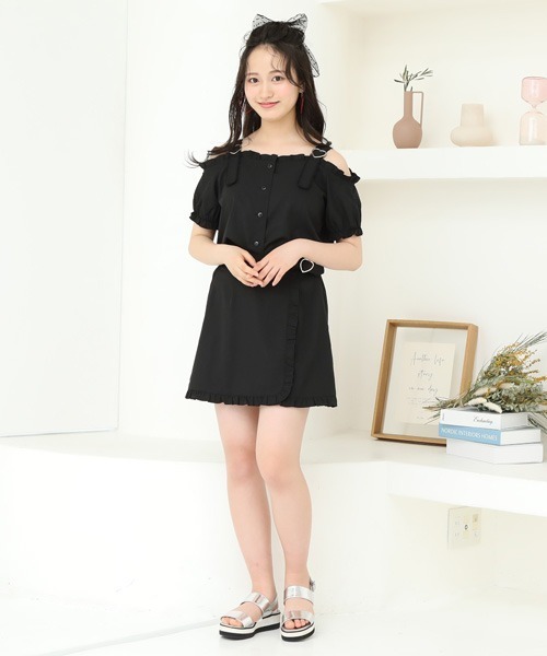 PINKHUNT（ピンクハント）の「PINKHUNT ショルダーベルト肩出しシャツ 6975K（シャツ/ブラウス・キッズ・ベビーピンク/ブラック・120cm/130cm/140cm/150cm/160cm）」の12枚目の写真