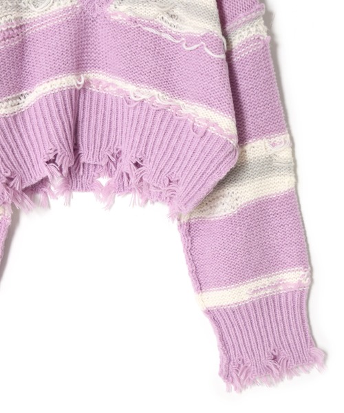 Alley by w closet（アリーバイダブルクローゼット）の「【Alley】ダメージボーダーニット（ニット/セーター・レディース・ラベンダー/オフホワイト・FREE）」の4枚目の写真